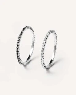 White&Black Essential Silver Rings Bundle