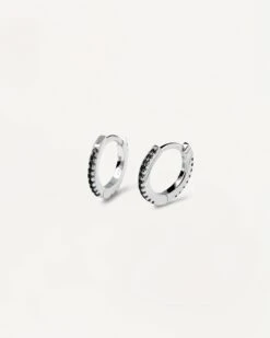 Black Mini Hoops Silver