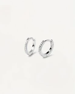Fashion Accessories 14 White Mini Hoops Silver
