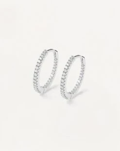 White Medium Hoops Silver